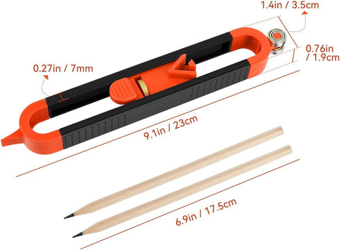 1 Pack Precise Contour Scribe Tool with 2 Pencil, Upgrade Contour Measuring Tool with Adjustable Lock for Woodworking Finish Carpenter, DIY Handym...