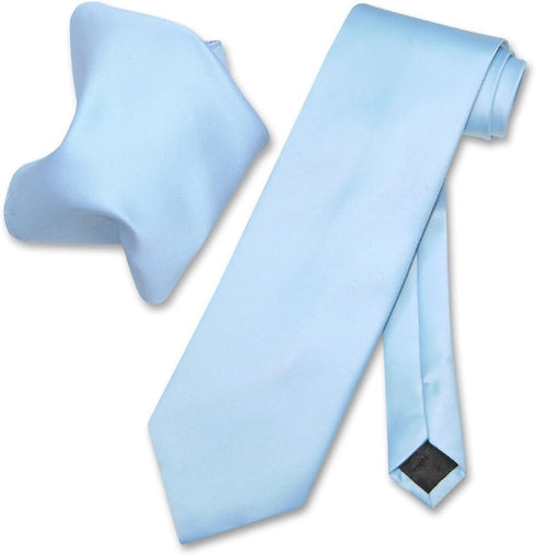 Vesuvio Napoli Solid BABY BLUE Color NeckTie & Handkerchief Men's Neck Tie Set...