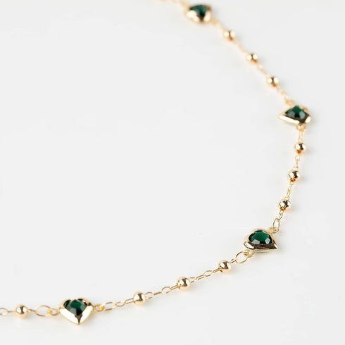 YOUBEIYEE Green Rhinestone Heart Chain for Jewelry Making, Gold Plated Brass Ball Bead Necklace Chain Bulk with Junp Rings and Lobster Clasps...
