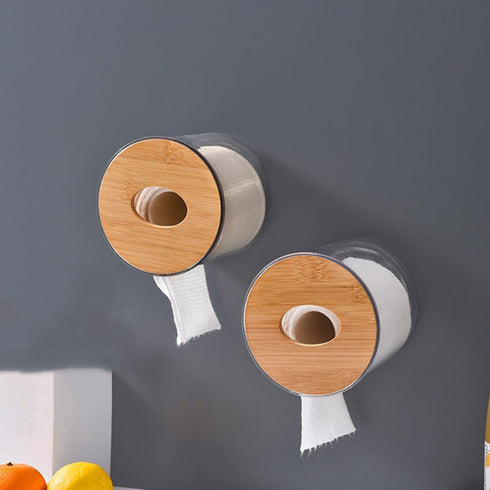 Amosfun Round Wooden Tissue Box Cover Holder,Facial Tissue Holder Case Dispenser with Wood Lid for Bathroom Vanity Countertops, Bedroom Dressers, ...