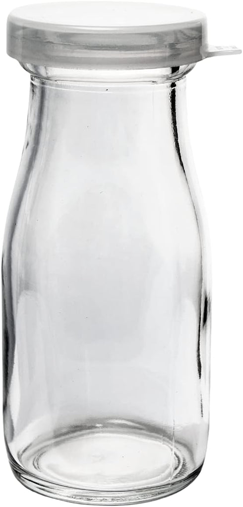 Old Fashioned Heavy Clear Glass Half Pint Milk Bottle, Decanter Cream Server with Lid (4 pack)...
