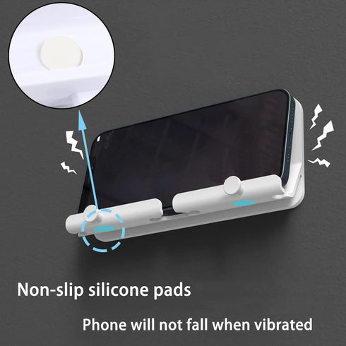 2 Pack Wall Mount Phone Holder Self-adhesive Type with Non-slip Design, Key Holder and Charging Holes for Bathroom, Living Room, Bed Room, Kitchen...