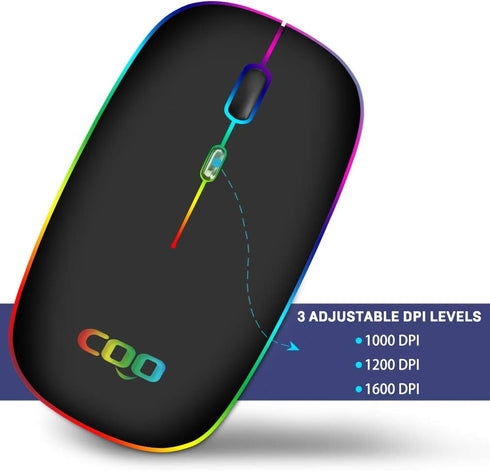COO LED Slim Mouse with 3 Adjustable DPI, Dual Mode(Bluetooth 5.1 and 2.4G Wireless) for iPad OS 13, MacBook, Laptop, Mac OS 10.10...