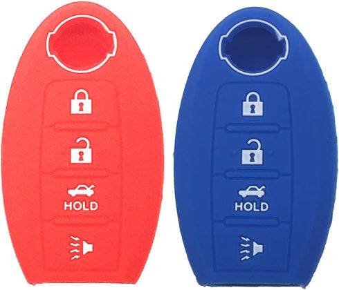 LemSa 2Pcs Rubber Silicone Smart Key Fob Case Cover Protector Holder for Nissan Altima Maxima Murano Armada Gt-r Sentra Altima Rogue Pathfinder, R...