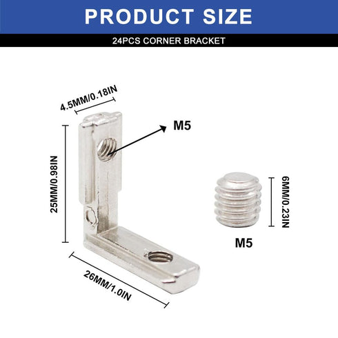 24pcs 2020 Aluminum Extrusion Connector Corner Bracket Joining 2020 Hardware T-Slotted Accessories V-Slot with Screws for 8020 Aluminum Profile 3D...