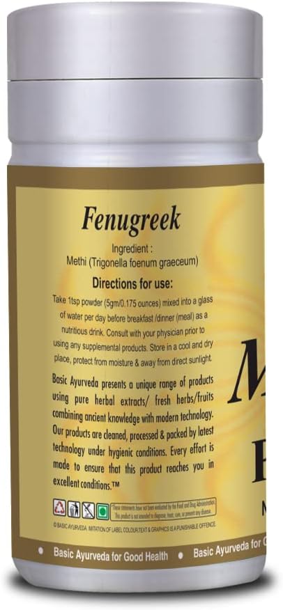 Basic Ayurveda Fenugreek Seeds Powder | Natural & Organic Methi Powder | Ayurvedic Spice | 3.53 Oz (100g)...