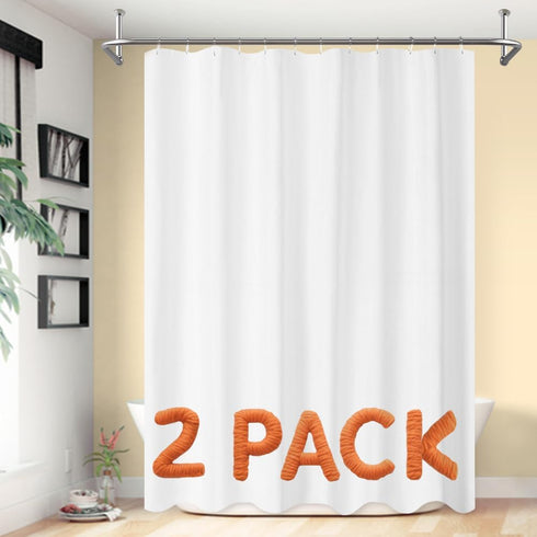 2-Pack Fabric Shower Curtain Liners Lightweight - White Cloth Shower Liners with Magnets, Washable & Water Repellent, 12 Button Holes, Hotel Quali...