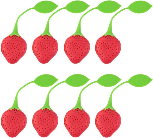 8PC Silicone Tea Strainers for Loose Tea, Cute Strawberry Shape Tea Infuser Set, Tea Ball Strainer Tea Filters for Loosing Leaf, Gripping Ice Cube...