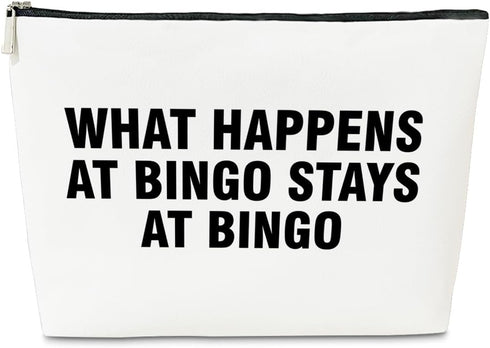 Funny Bingo Player Makeup Bag Gift for Her, What Happens at Bingo Stays at Bingo, Bingo Money Game or Casino Gambling Lover or Gambler Gift, PU Le...