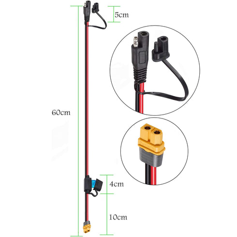 10AWG SAE to XT60 Connector Extension Cable,with 15A Protection Fuse for Safety,SAE Plug XT60 Female Adapter Charger Solar Panel Cable for Solar G...