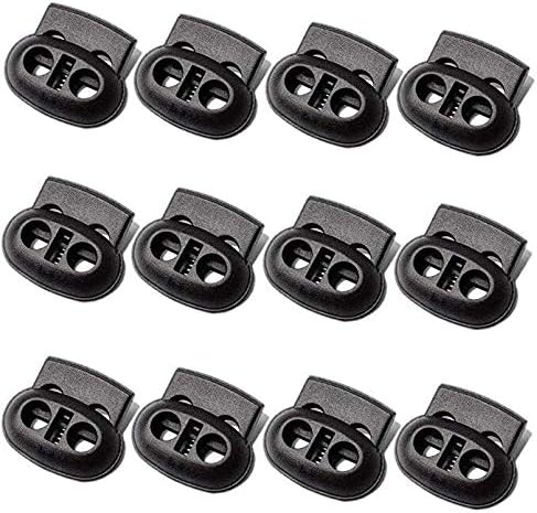 50PCS Professional DIY Rotundity Black Plastic Toggle Spring Stop Double Hole String Cord Locks Bulk Luggage Lanyard Stopper Sliding Fastener Butt...