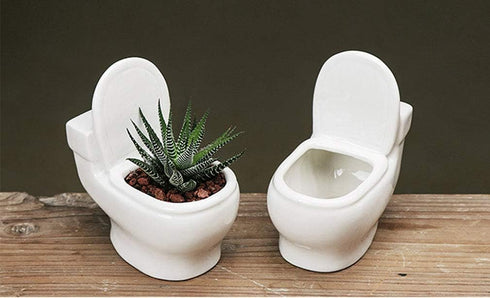 Ceramic White Toilet Plant Pot/Bonsai Pot/Flower Pot/Succulent Planter 4.6" Ideal Gifts for Women, Mom or Birthdays...