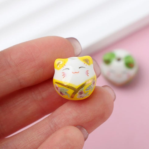 16Pcs Mix Ceramic Lucky Cat Colorful Porcelain Beads for Jewelry Making DIY Necklace Bracelet Charms Handmade Craft Supplies...
