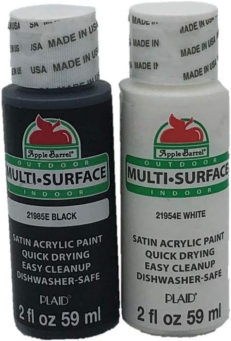 Apple Barrel Satin Acrylic Multi-Surface Paint Set - Black and White (2 Ounces Each)...