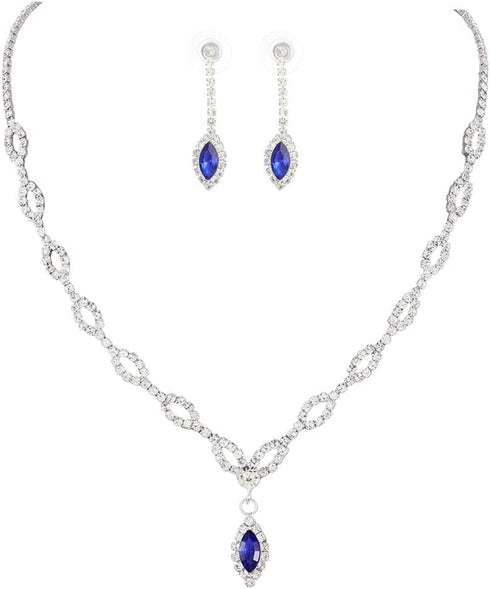 Unicra Silver Bride Wedding Jewelry Sets Blue Crystal Bridal Necklace Earrings Set Rhinestone Prom Costume Jewelry Set Choker Necklace for Women a...
