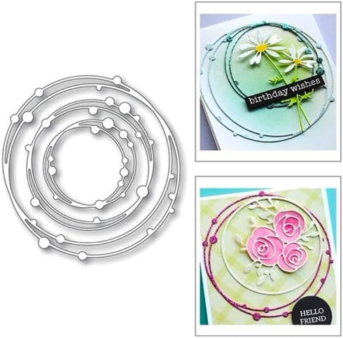 Silver 3D Spotted Line Circle Nesting Frame Cutting Dies for Card Making,Die-Cutting and Embossing,Metal Cutting Dies for Photo Paper Craft Album ...