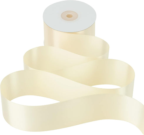 MEEDEE Ivory Satin Ribbon 2 Inch Ivory Ribbon Lux Satin Double Faced Ribbon by 25 Yards Ivory Silk Ribbon Beige Satin Ribbon for Gift Wrapping, Sa...