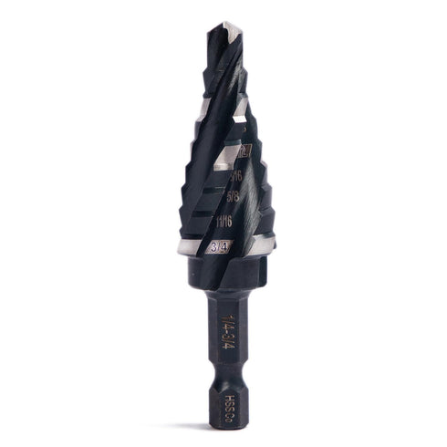 Four Spiral Flute M35 Cobalt Step Drill Bit Set 1/4" - 3/4"(9 Sizes),Impact Ready Four Flute Step Drill Bit,1/4" Hex Shank Step Bits for Metal, St...