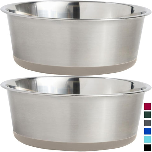 Gorilla Grip Stainless Steel Metal Dog Bowl Set of 2, Rubber Base, Heavy Duty Feeding Dishes, Food Grade BPA Free, Less Sliding, Quiet Pet Bowls f...