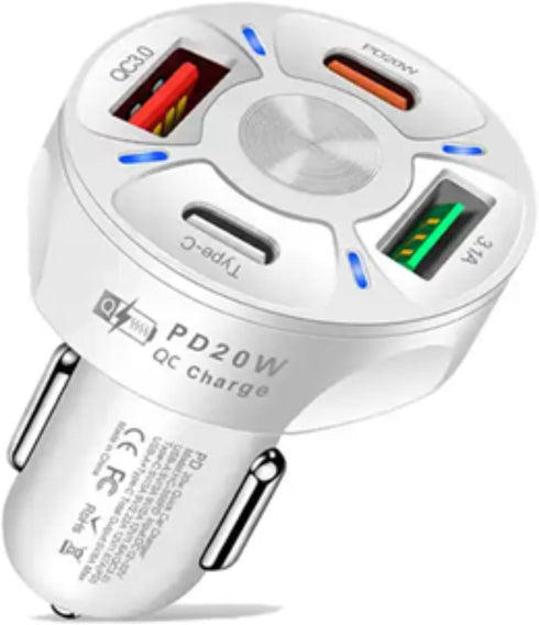 Multipurpose 4 Port USB Fast Charging Cigarette Light Car Charger 2USB/PD20W/ QC 3.0 LED Display Compatible with Android/iOS Iphone series, Galaxy...