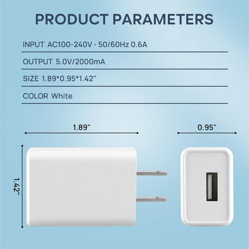 Wall Charger Cube 5V2A USB Power Supply Charging Block Universal Wall Plug Brick Portable Travel Fast Charger Power Adapter for iPhone, Samsung Ga...