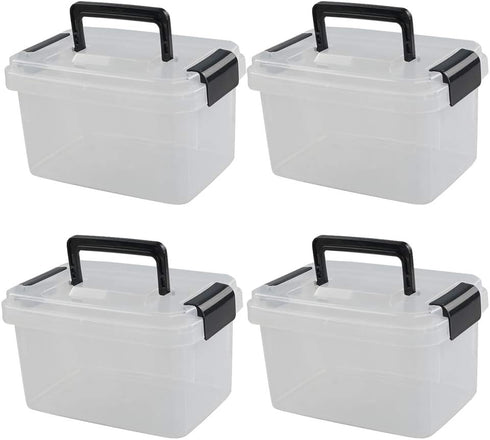 Teyyvn Plastic Mini Latch Box, Storage Bin with Locking Lids(Pack of 4, 2 L, Clear)...