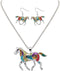 Charms Enamel Rainbow Horse Pendant Necklace with Earrings Jewelry Sets...