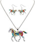 Charms Enamel Rainbow Horse Pendant Necklace with Earrings Jewelry Sets...