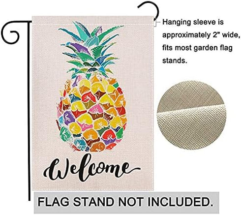 Welcome Pineapple Garden Flag 12.5 x 18 Inch Spring Summer Garden Flag Decorative Double Sided Burlap Flag for Seasonal Farmhouse Yard Decoration...