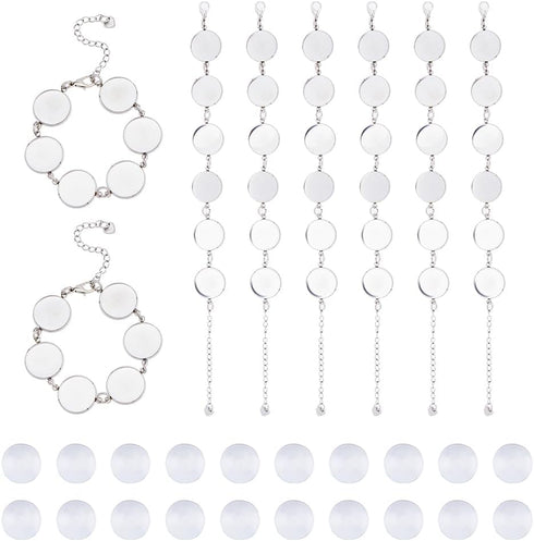 DICOSMETIC 8Pcs Cabochon Bracelet Making Kit Bracelet Bezel Settings Stainless Steel Cabochon Tray Bracelets with Glass Cabochons for Jewelry DIY ...