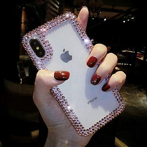 for iPhone XR Case 3D Glitter Sparkle Bling Case Luxury Shiny Crystal Rhinestone Diamond Bumper Clear Protective Case Cover for iPhone XR Pink...