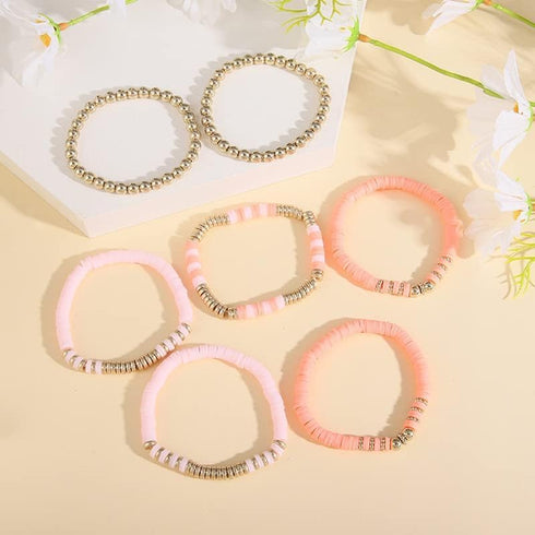 Pingyongchang Heishi Gold Beaded Bracelets Set for Women Men Bohemian Polymer Clay Colorful Surfer Vinyl Disc Stretch Layering Stackable Friendshi...