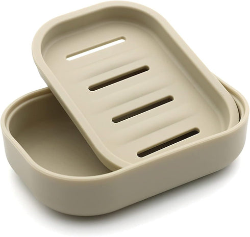 Plastic Soap Dish, Container, Keeps Soap Dry,Easy Cleaning,Drain, Khaki...