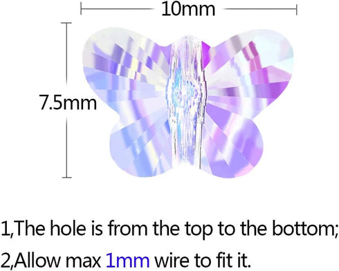 LONGWIN 60pcs AB Butterfly Crystal Beads 10mm Vertical Hole Adabele Austrian Butterfly Glass Pendants Beads Charms for DIY Project Earring, Neckla...