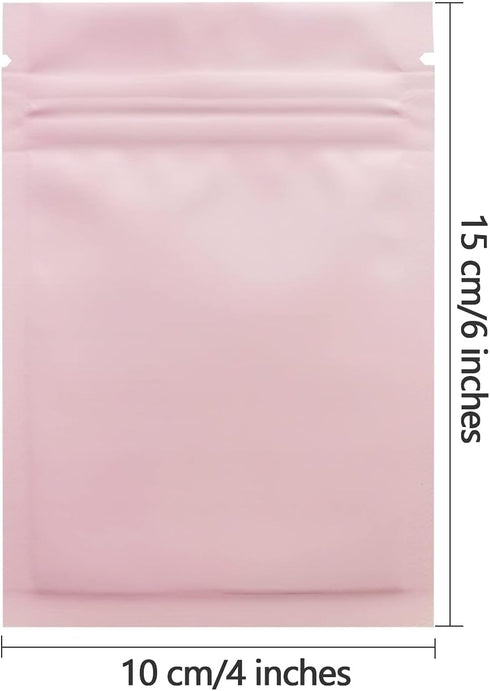 100 Pack Mylar Bags 4 x 6 Inch Resealable Smell Proof Bags Foil Pouch Flat Bag with Clear Window Pink...