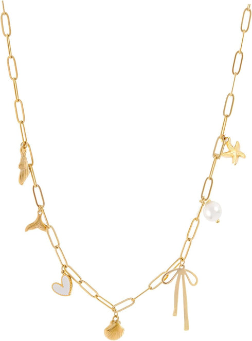 Charm Necklace for Women Shell Necklace 14K Gold Plated Starfish Pearl Heart Pendant Summer Beach Necklace Ocean Jewelry Gifts...