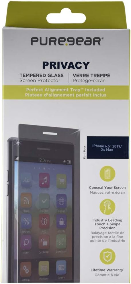 PureGear Privacy Tempered Glass Screen Protector for Apple iPhone 11 Pro Max, Installation Tray, Touch Sensitive, Case Friendly, Anti-fingerprint ...