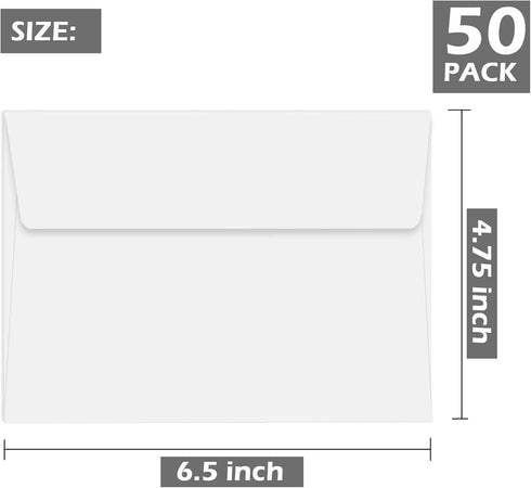 50 Packs of White 4X6 Envelopes for Invitation, A6 White Envelopes Self Seal for Cards, Photos, Wedding, Birthday, Party, Babay Shower...