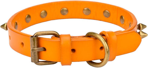 Basic Classic Adjustable Genuine Cow Leather Pet Collars for Cats Puppy Dogs (Large/Neck 11.8"-15.3", A-Yellow Brown)...