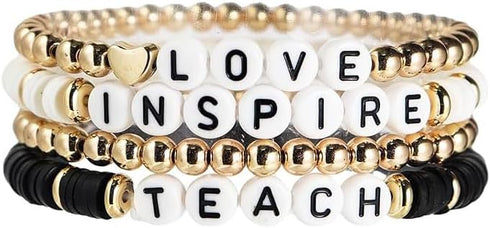 Pingyongchang Beaded Teacher Bracelet Mixed Color Ploymer Clay Bracelets for Women Bohemian Handmade Beaded Teacher Appreciation Bracelet Love Tea...