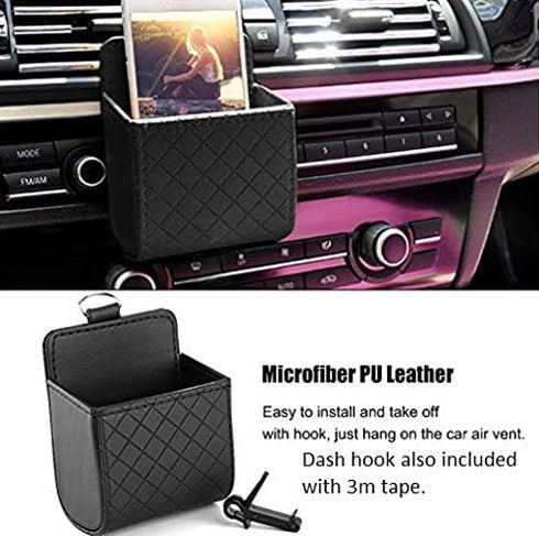 TRUE LINE Automotive Car Interior Air Vent Dash Mount Phone Storage Coin Bag Case Organizer Cellphone Holder Box with Hook (Black)...