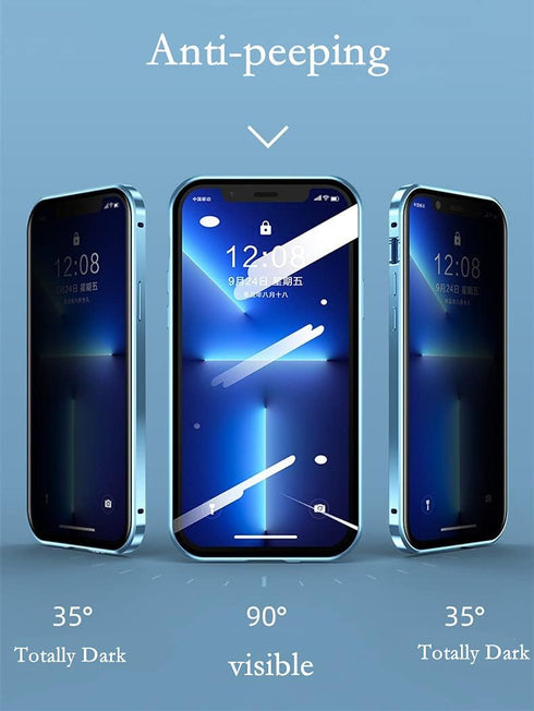Anti-spy Screen iPhone13 Pro max case Metal Frame Lock + Magnetic adsorption Anti-Peeping 360 Full Body Double-Sided Glass case Camera Lens Protec...