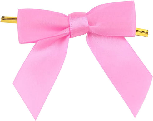 50pcs Satin Ribbon Twist Tie Bows DIY Twist Bow Crafts for Gift Wrap Bags, Party Favors, Baked Goods, Cookies for Gift Wrapping Supplies (Pink)...