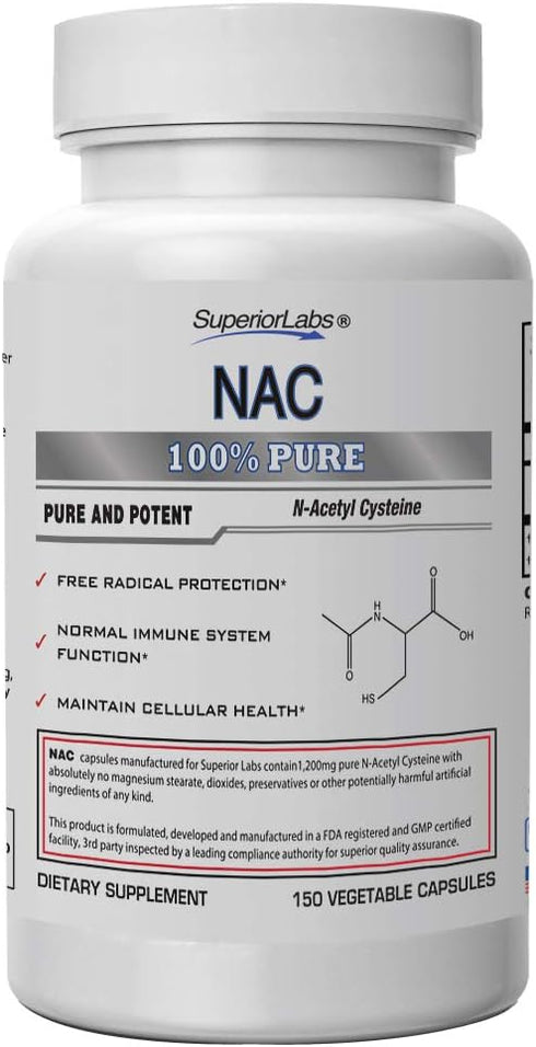 Superior Labs - NAC (N-Acetyl Cysteine) - Dietary Supplement with Selenium - 1,200mg, 150 vegetable capsules - Free Radical Protection - Normal Im...