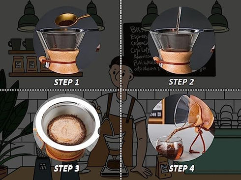 Pour Over Coffee Maker With Wood Sleeve?13.5oz/400mlPour Over Coffee Dripper,Pour Over Coffee Maker Set With Cork Stopper (13.5oz/400ml)...