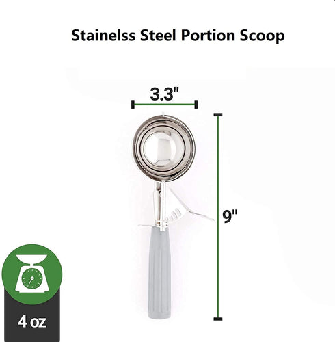 4 Oz Portion Scoop Ice Cream Disher with Trigger Release, Stainless Steel Cookie Scoop for Portion Control, Scoop Cookie Dough, Cupcake Batter; Ha...