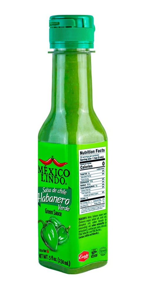 Mexico Lindo Green Habanero Hot Sauce | Real Green Habanero Chili Pepper | 75,900 Scoville Level | Enjoy with Mexican Food, Seafood & Pasta | 5 Fl...