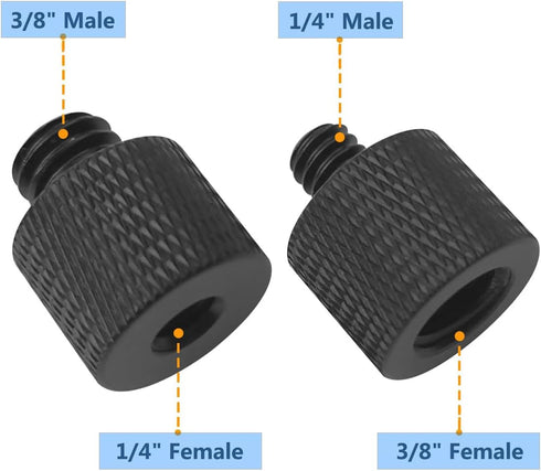 Threaded Tripod Screw Adapter Double Head Stud Standard Mounting Thread Converter 1/4" Male to 3/8" Female Adapter Set for Camera Cage Mount Light...