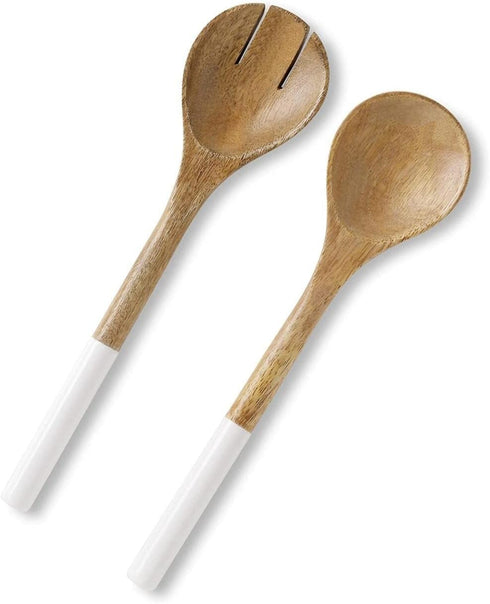 Folkulture Salad Servers or Salad Tongs, Wooden Utensils for Serving Salad, 12-inch Spoon and Fork Set, Mango Wood, White...