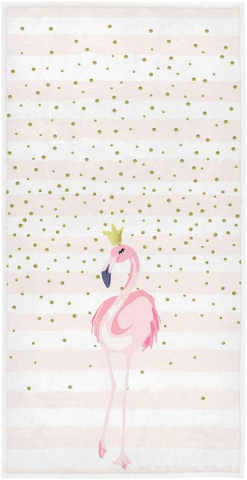 Naanle Beautiful Flamingo with Crown Golden Dots Soft Highly Absorbent Guest Large Home Decorative Hand Towels Multipurpose for Bathroom, Hotel, G...